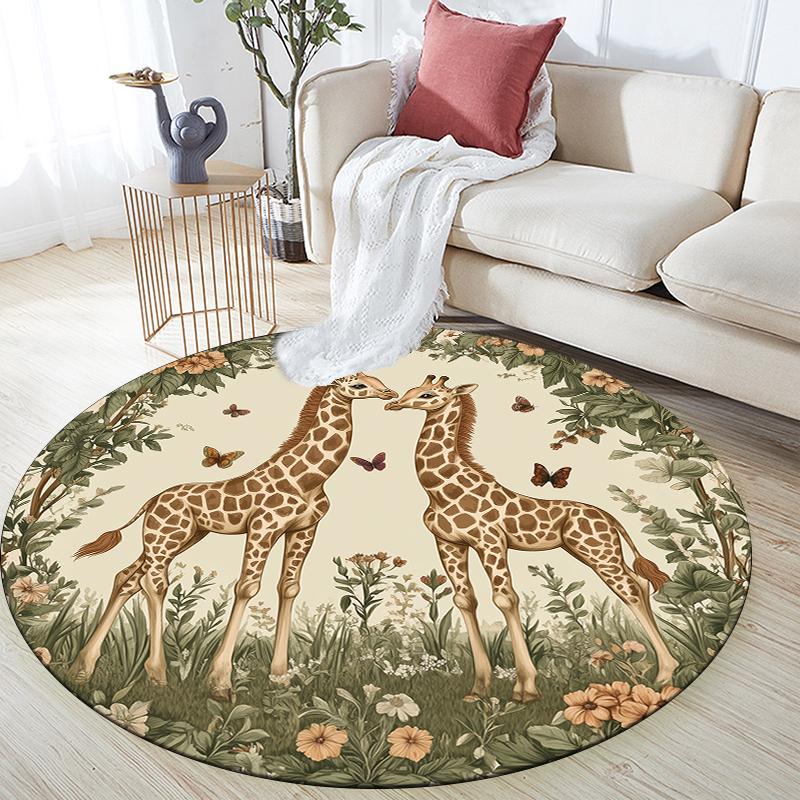 Giraffe with Wreath pattern round rug,Carpet Rug for Living Room Bedroom Sofa Playroom Decor,Non-slip Floor Mat,Holiday Gifts and Birthday Gifts