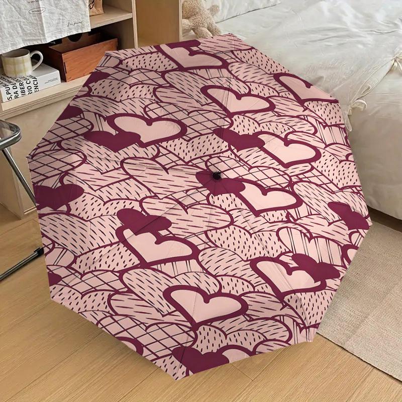 1PC Heart Pattern Umbrella-8-Rib Reinforced Portable Folding Travel Suitable for All Seasons Outdoor Daily Use-G336