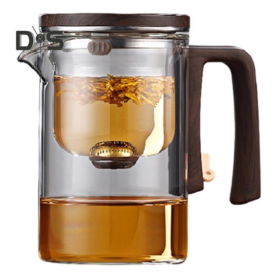 Стеклянный чайник для заваривания 520/720/900 мл с заварочным устройством, деревянной ручкой, термостойким носиком без подтеков, водоотделительным чайником, легко чистящимся для холодной воды