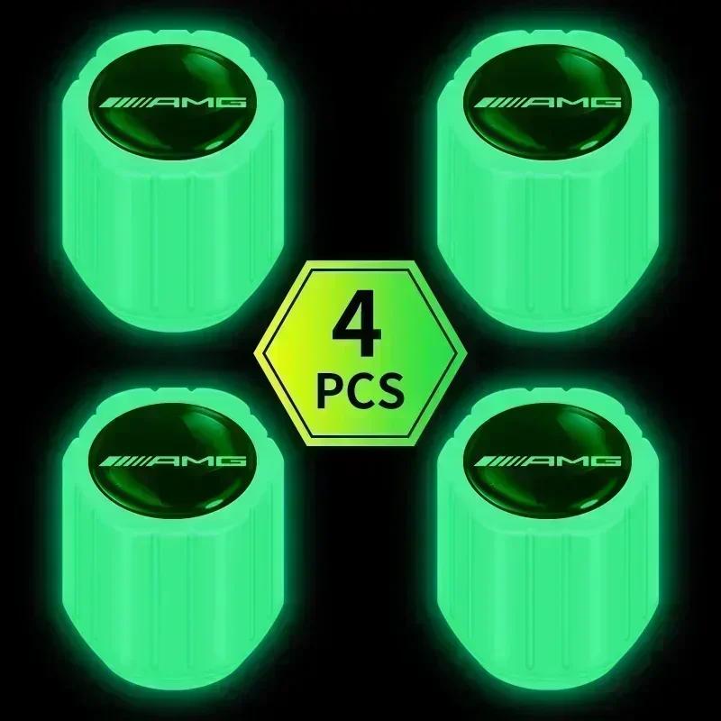 SUD2 4pcs Car Luminous Tire Valve Cap Wheel Nozzle Night Glowing Caps For Mercedes Benz AMG A B C E S class GLA GLC CLA GLK GLE