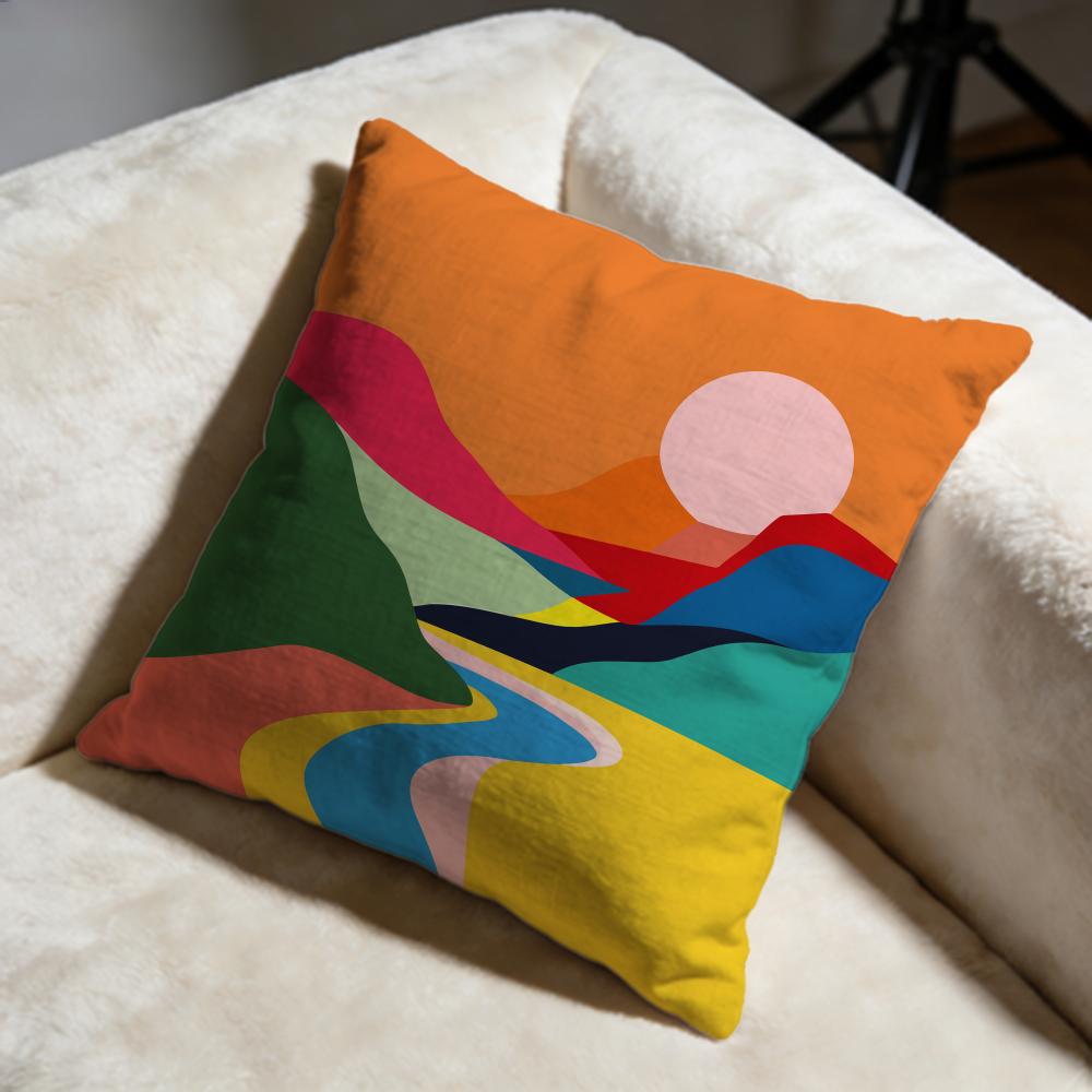 Geometric Landscape Cushion Cover Soft Decorative Pillow Case Suitable for Bedroom Sofa Car Travel Use