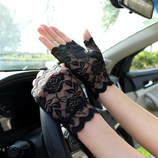 1 Pair Women Prom Gloves See-through Lace Thin Fingerless Literary Style Performances Bride