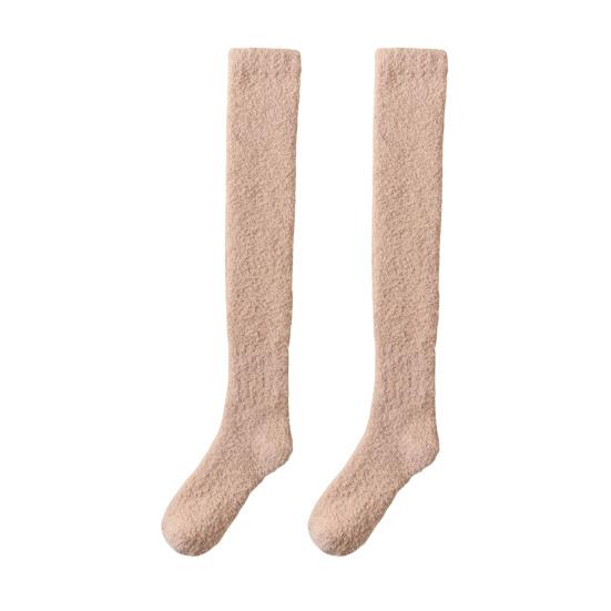 1 пара женских зимних носков, плюшевые гольфы выше колена, нескользящие, коралловый флис, однотонные, теплые, утолщенные, чулки, теплые носки для разных случаев