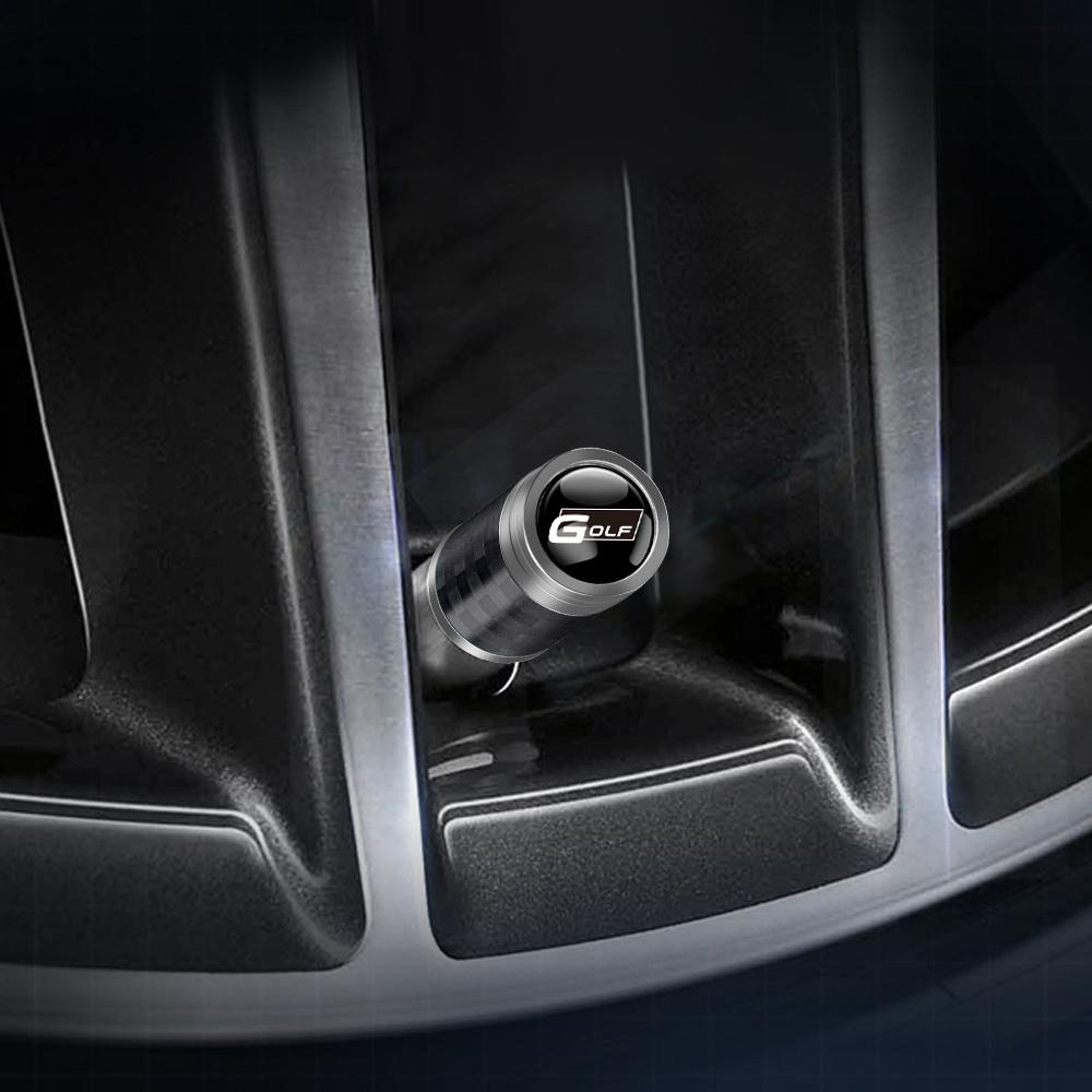 NRYJK1 4PCS Carbon Fiber Car Emblem Wheel Tire Valve Stem Cap Airtight Cover For Volkswagen Vw Tiguan Jetta Mk6 Scirocco GTI Polo 6R R