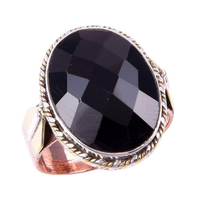 Натуральный черный оникс драгоценный камень 925 сплошное серебро ювелирные изделия двухцветное кольцо размер 9US s1F00