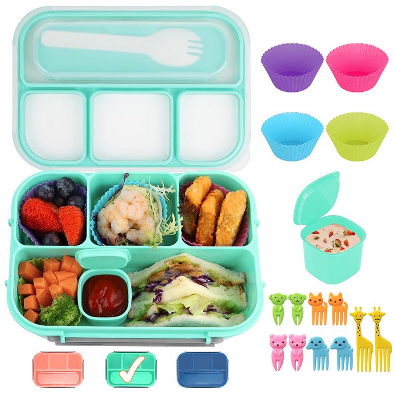 16-Piece Plastic Bento Lunch Box Set for Students with Microwave-Safe Compartments and Fruit Picks