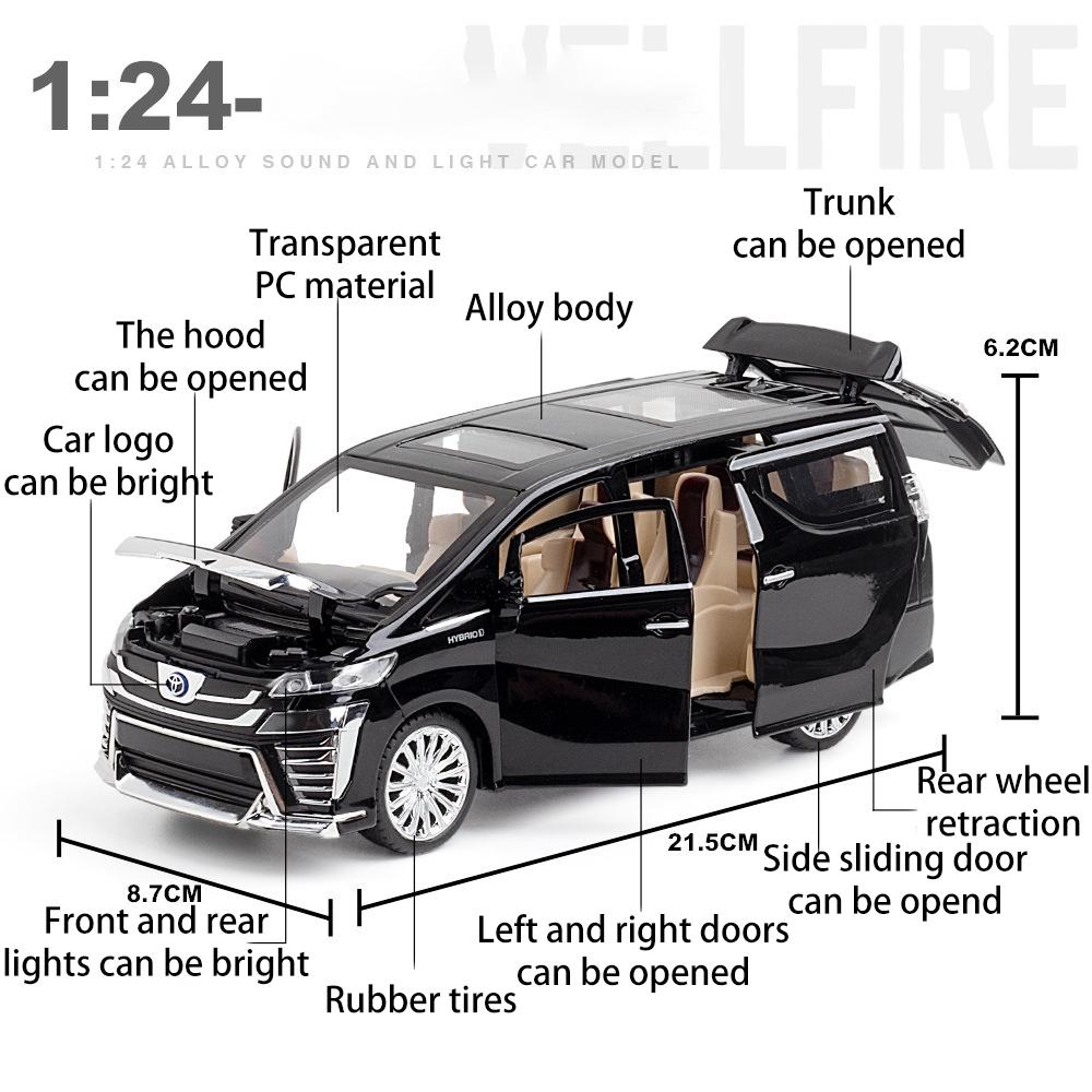 1/24 масштаб Vellfire MPV, литая под давлением модель автомобиля, игрушечный автомобиль с откатным механизмом, звуком и светом для детей, коллекция подарков для мальчиков и девочек
