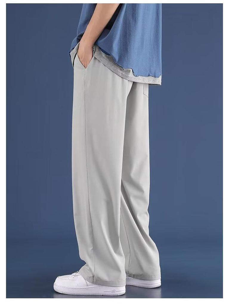 Мужские летние брюки палаццо из ледяного шелка – однотонные, свободного кроя, больших размеров, прямого кроя, в гонконгском стиле