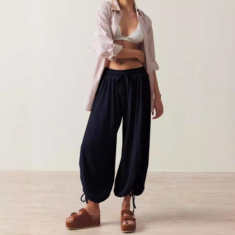 Брюки-фонарики с завязками на шнурке, женские летние брюки, облегающие повседневные брюки