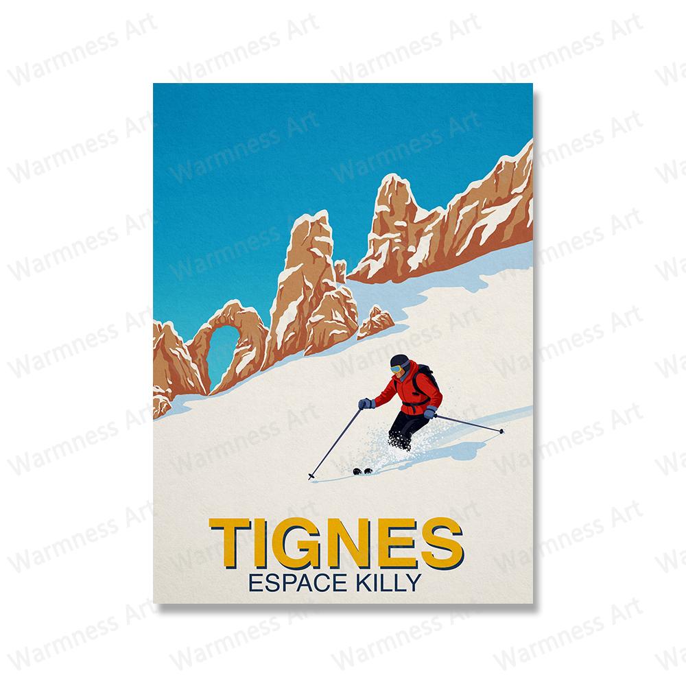 Зимние виды спорта Катание на лыжах Художественные постеры Картина на холсте Винтажные принты с изображением путешествий Картина с изображением гор на лыжах в снегу для гостиной Домашний декор