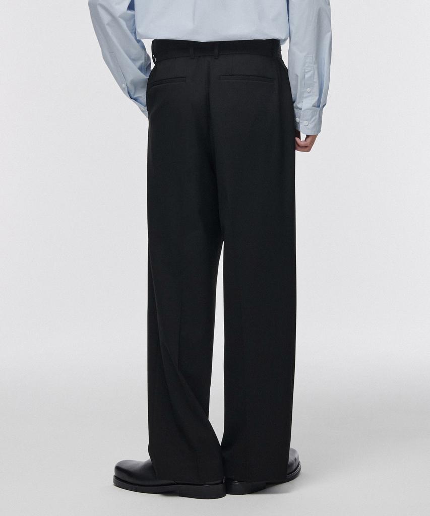 MUSINSA STANDARD Narrow Belt One-Pleat Wide Slacks [Black]