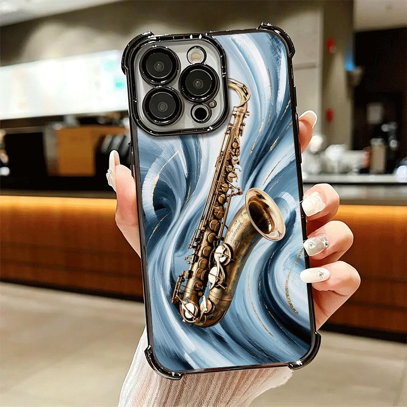 Saxophone Instrument Music Soft Phone Case For iPhone 15 16 17 Air 14 Pro Max 16E Plus 13 12 Mini Plating Anti-Fall Fundas