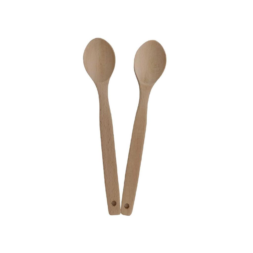 Set Of 2 Beech Dinnerware Handmade Wooden Spoon (27cm) Unpolished Medium Size Wooden Pot Spoon