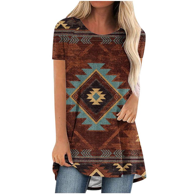 Летняя футболка с принтом Western Aztec Ethnic 3D Streetwear для женщин с коротким рукавом, туники, топы, футболки для женщин, новая свободная одежда