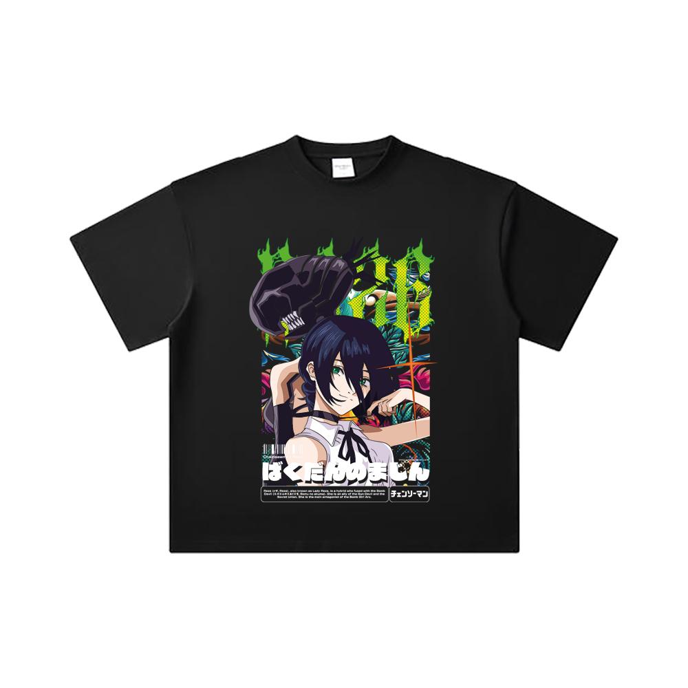 260 GSM Double Yarn 32 Count 100% Cotton Chainsaw Man V54 Reze Print Unisex Heavy Cotton T Shirt… More