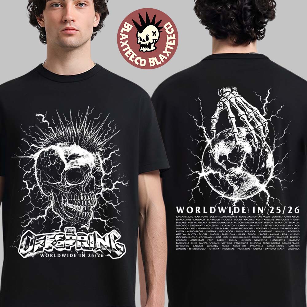 The Offspring Supercharged Worldwide 2026 Merch Mohawk Skull 2026 Tour T-Shirt