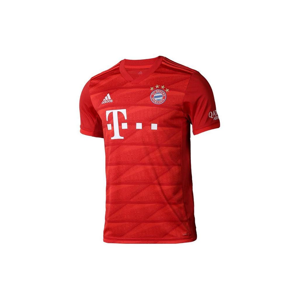adidas ФК Бавария Мюнхен Сезон 2019-2020 Домашняя футболка Фан-версия С эмблемой команды и текстовым логотипом Короткий рукав Футбольные топы Мужские Красный DW7410