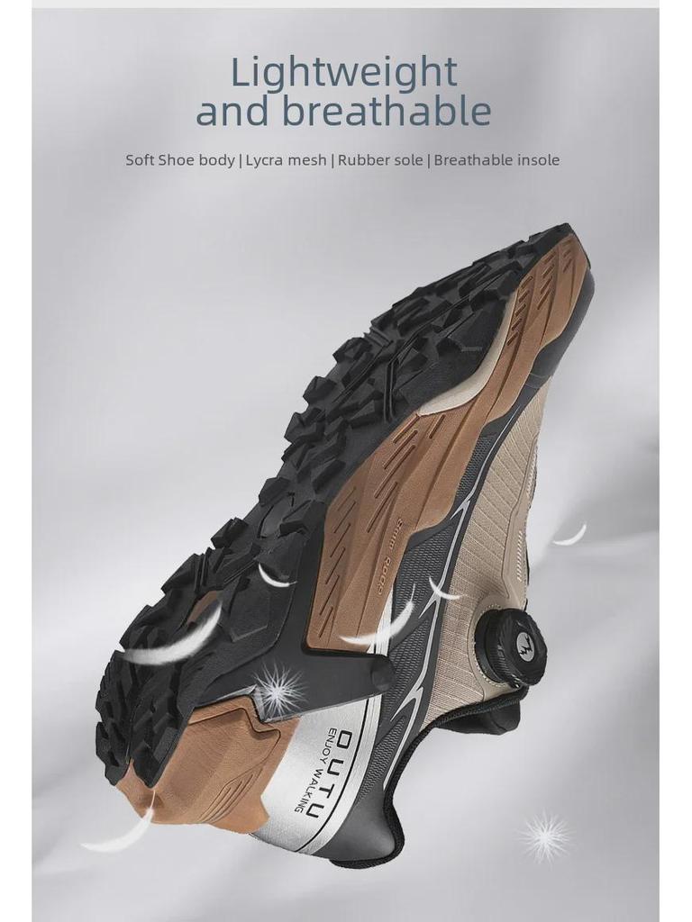 Men's Spring Outdoor Waterproof Hiking Shoes with Rotating Button, Non-Slip & Shock-Absorbing Design