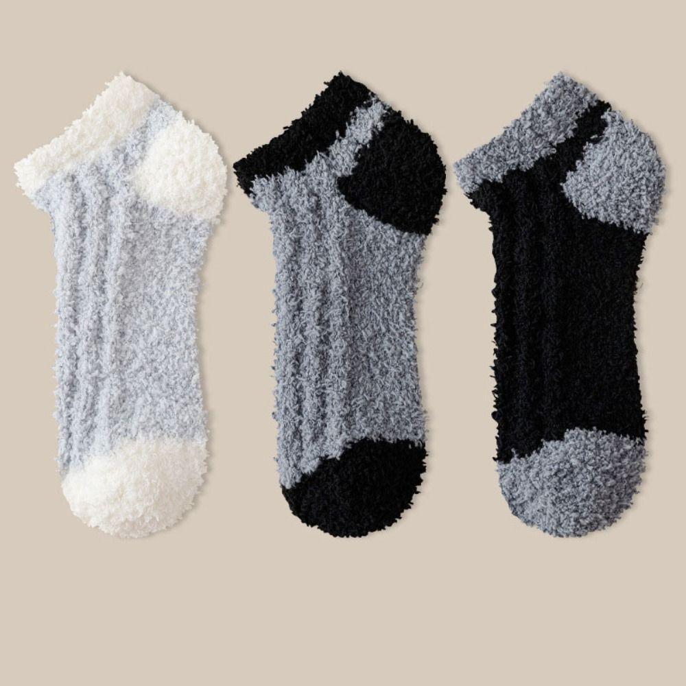 3Pairs Thickened Coral Fleece Socks Winter Warm Boat Socks Women Floor Plush Socks Winter