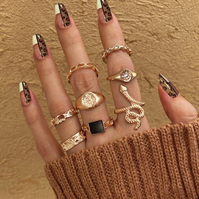 6 шт. Винтажный готический набор колец с бабочкой и цветком, многоэлементный набор для женщин и мужчин, ретро-персонаж, подарки на палец