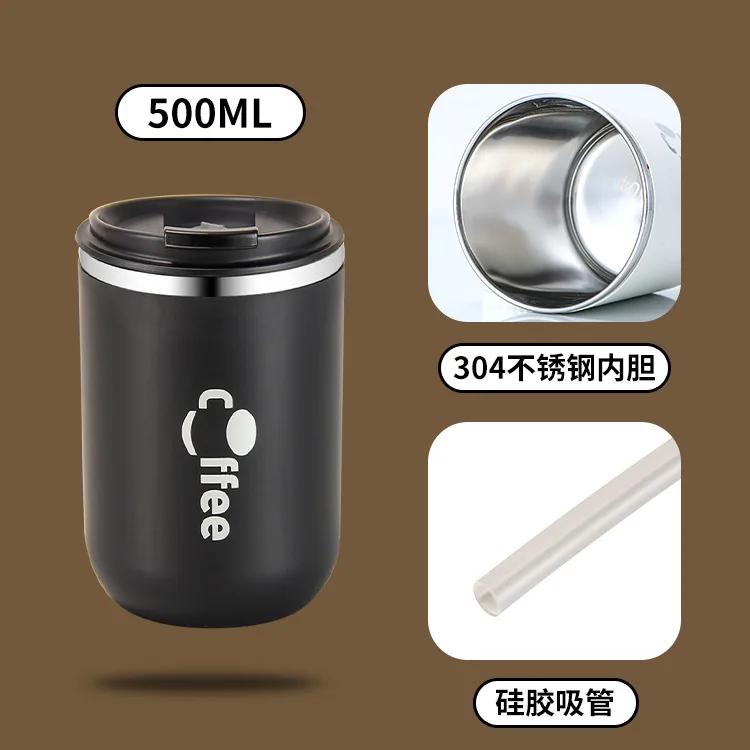 500ml Double Wall Stainless Steel Thermos Cups with Straw Insulated Thermal Mug Vacuum Flasks Coffee Travel Drinks Water Bottle