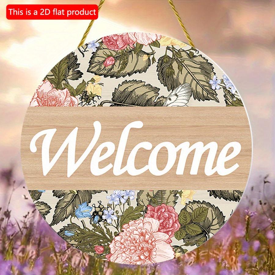 2D плоские 20*20 см 1 шт. Добро пожаловать Красивые красочные цветы, листья и бабочки с принтом Деревянные поделки Круглые дверные знаки, Декоративная художественная табличка Подарок для друзей
