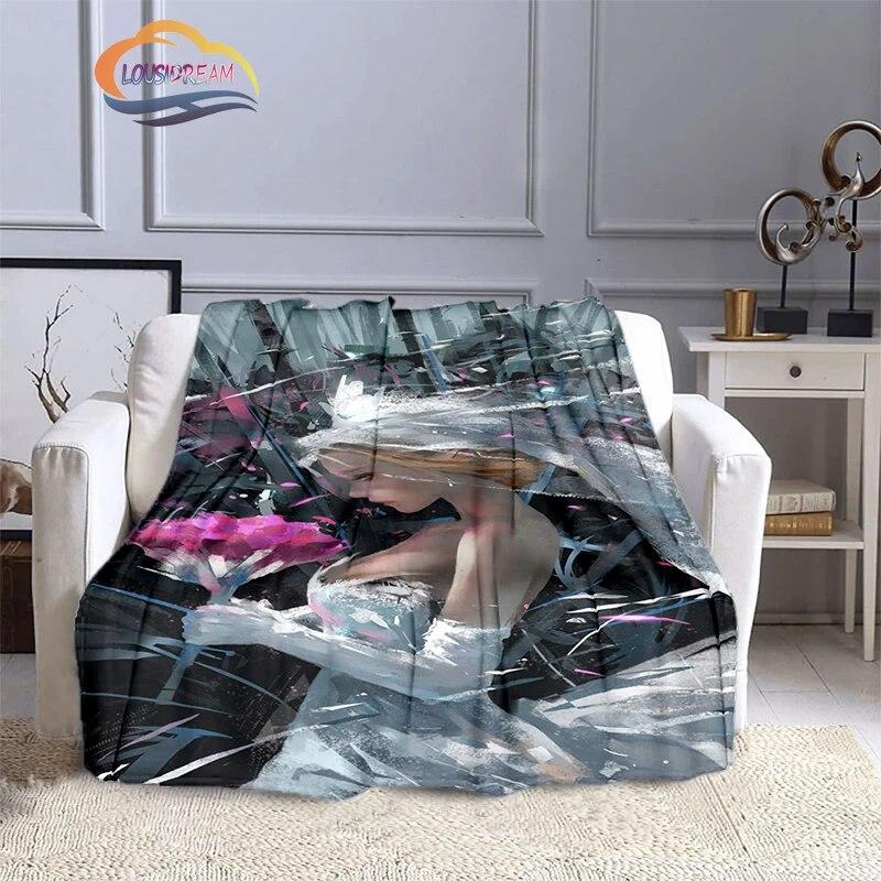 Ghost Blade Blanket 3D Printing Sexy   by Wolp Flannel Cashmere Blanket Girl Gift Beautiful Cartoon Girl