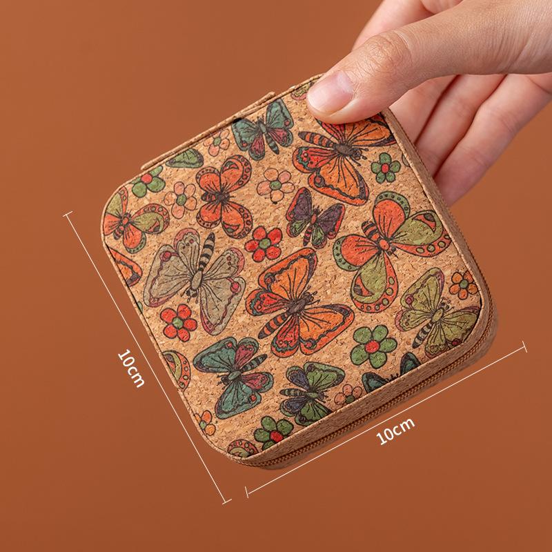 Портативная шкатулка для украшений Легкая винтажная коробка для хранения серег Коробка для серег, ожерелий и колец Квадратный органайзер на молнии