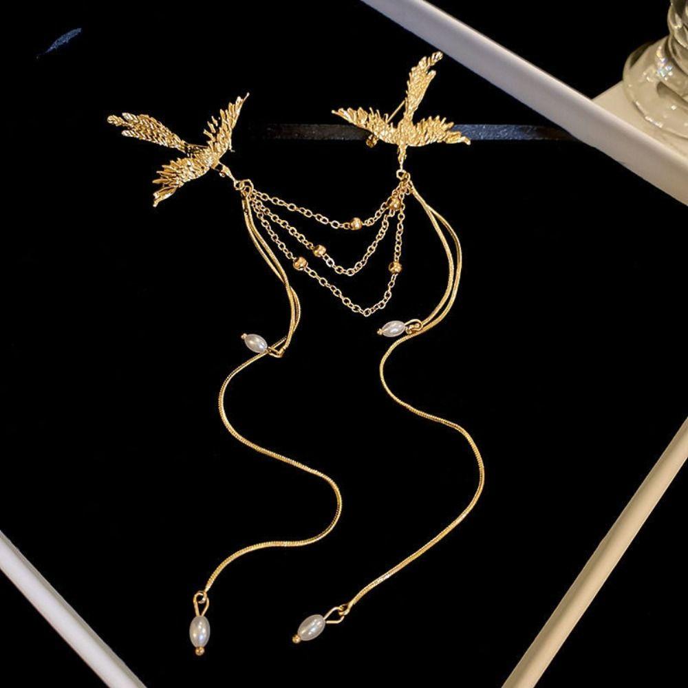 Vintage Birds Badge Pin Corsage Ornaments Chinese Style Brooch Pin Long Fringe Brooches Decor