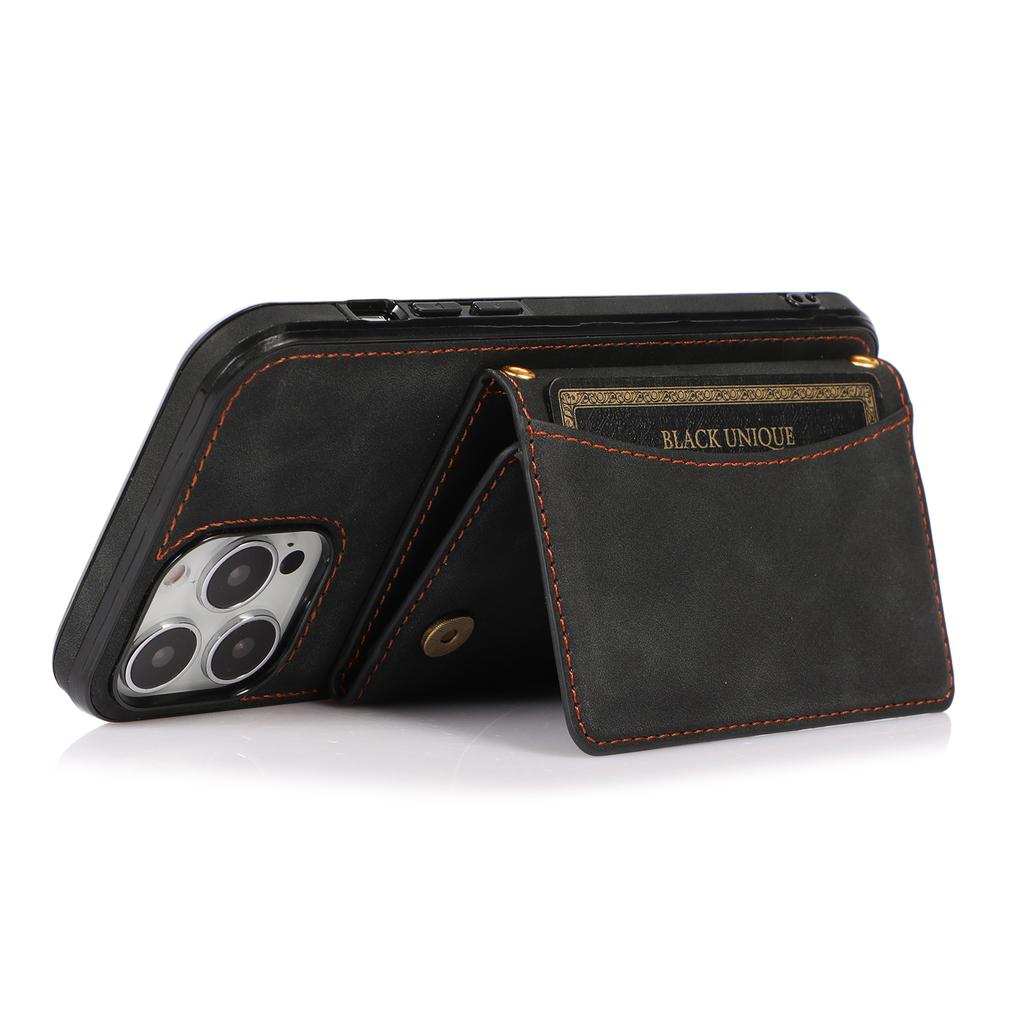 For iPhone 16 Pro Phone Case Tri-Fold Wallet Kickstand PU Leather+TPU Back Cover