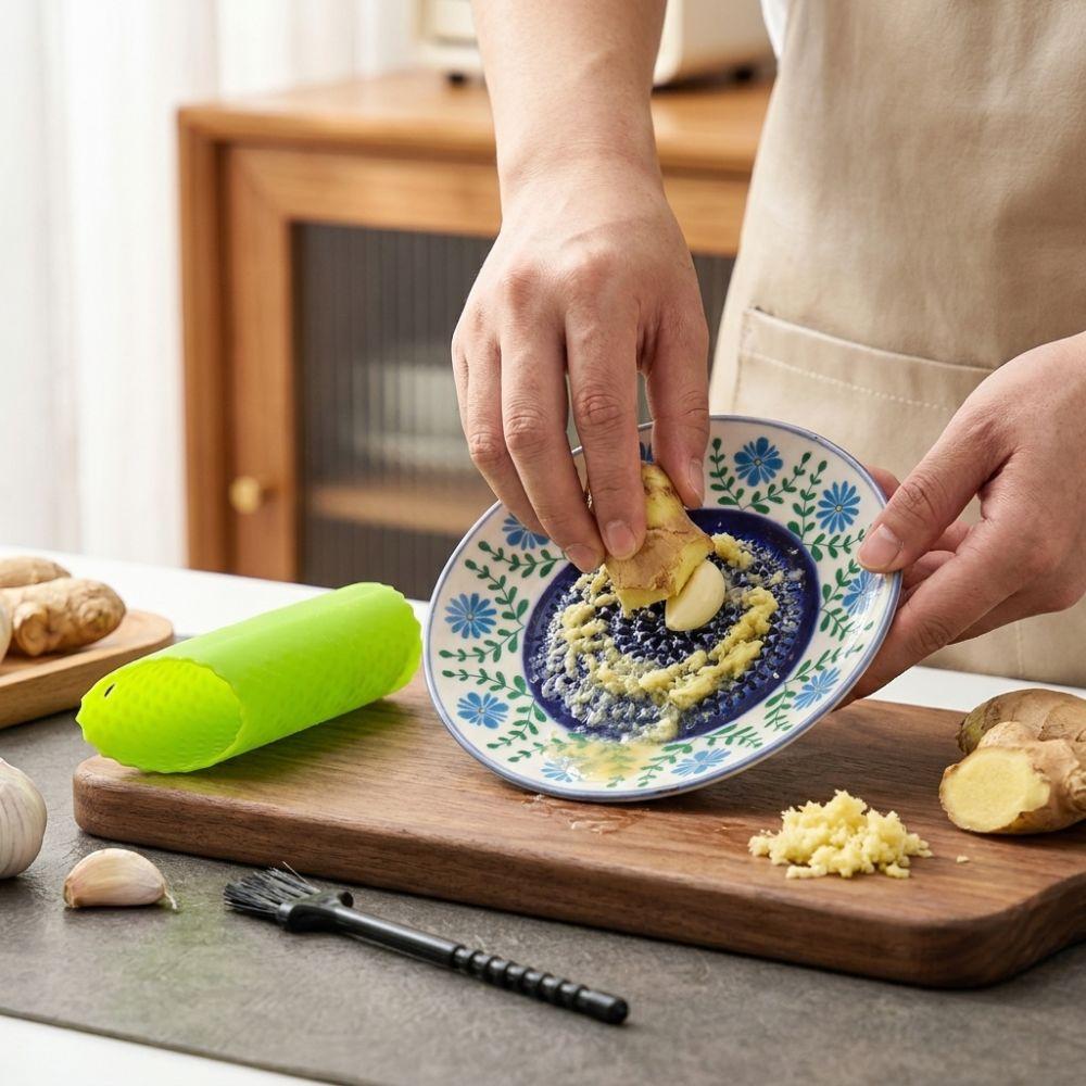 Ручная миска для чесночного соуса с чистящей щеткой, глазурованная, с цветочным рисунком, керамическая, чеснокодавилка, ручная работа, текстурированная, рельефная