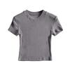 American Retro Solid Color Round Neck Elastic Crop Top Tee