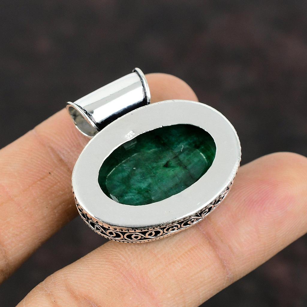 Ограненный замбийский изумрудный кулон, ювелирные изделия из драгоценных камней, винтажный кулон из стерлингового серебра 925 пробы, этнический ювелирный подарок для мамы, кулон ручной работы