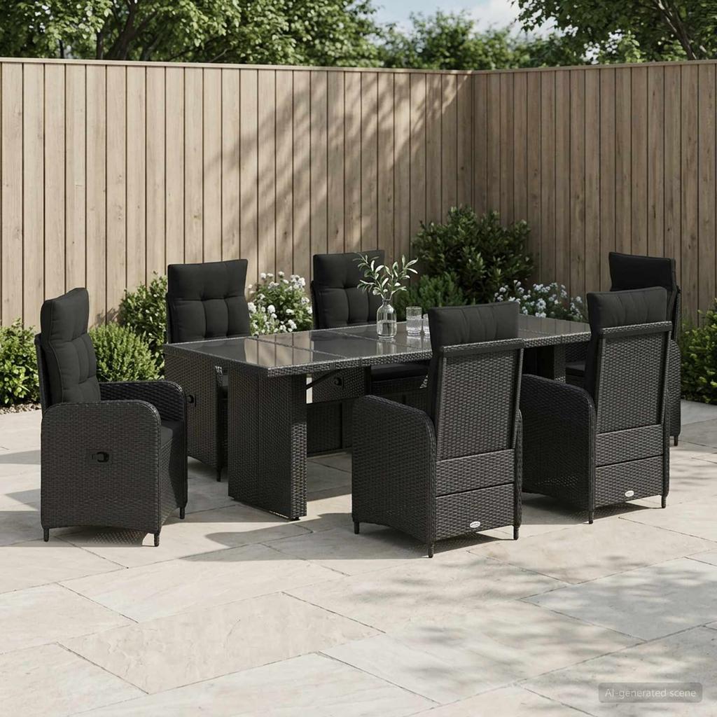 Outdoor Table Set 7 Pieces Black Poly Rattan