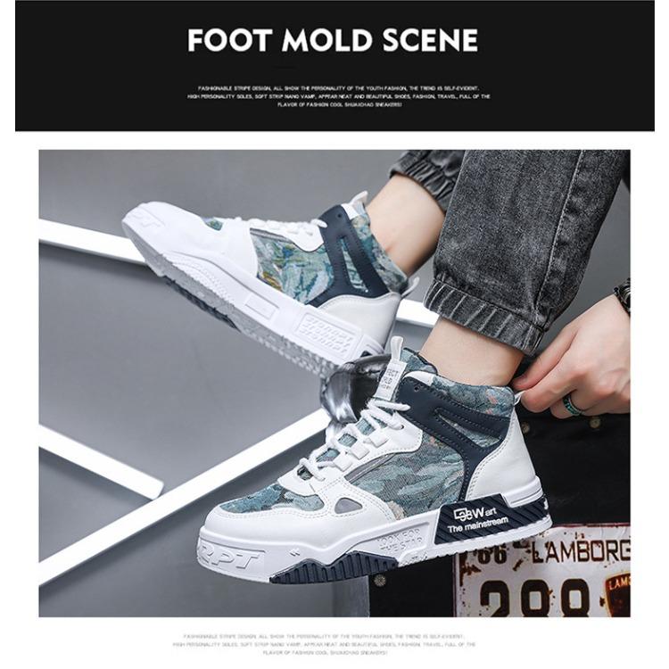 Весенняя мужская обувь. Дышащие парусиновые туфли с высоким берцем. Мужские трендовые универсальные маленькие белые туфли. Спортивные повседневные туфли на толстой подошве.