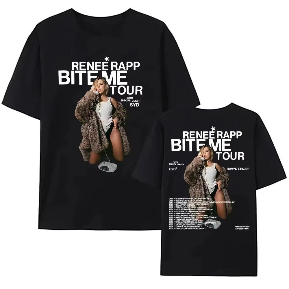 2025 Reneé Rapp Bite Me Tour Футболка Летняя С коротким рукавом Унисекс Футболки Певица Графический Принт Футболка С круглым вырезом Модная Женская Футболка