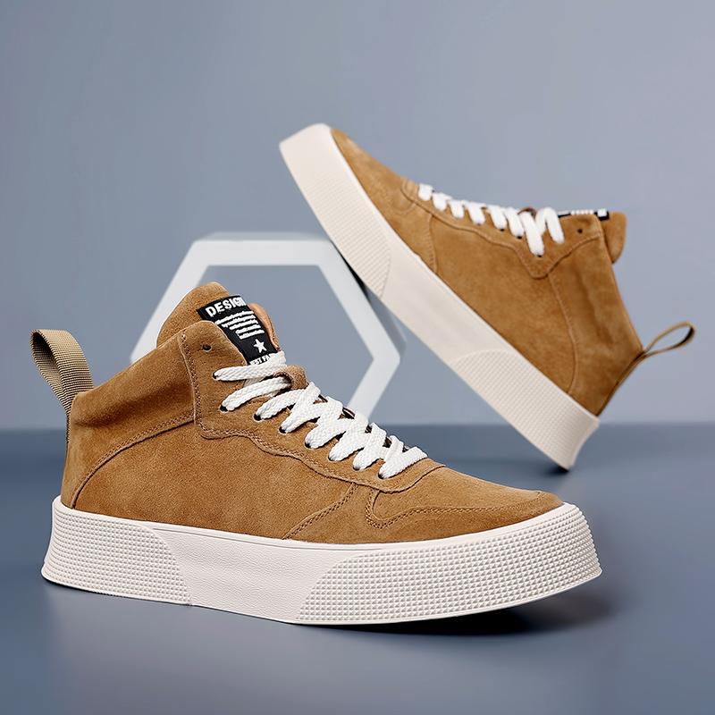 Genuine Leather Mens Boots Youth Teenage Platform Ankle Boots Short Lace Up Fashion Casual Shoes Versatile Men's Vulcanize Shoes