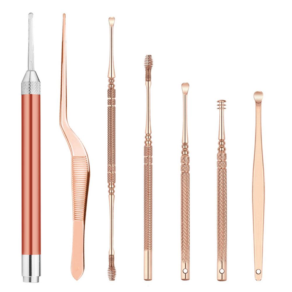 7 Pcs/Set Stainless Steel Earpick Ear Wax Removal Tool Set Glowing Ear Spoon Adult Children Safe Ear Wax Cleaning Tools