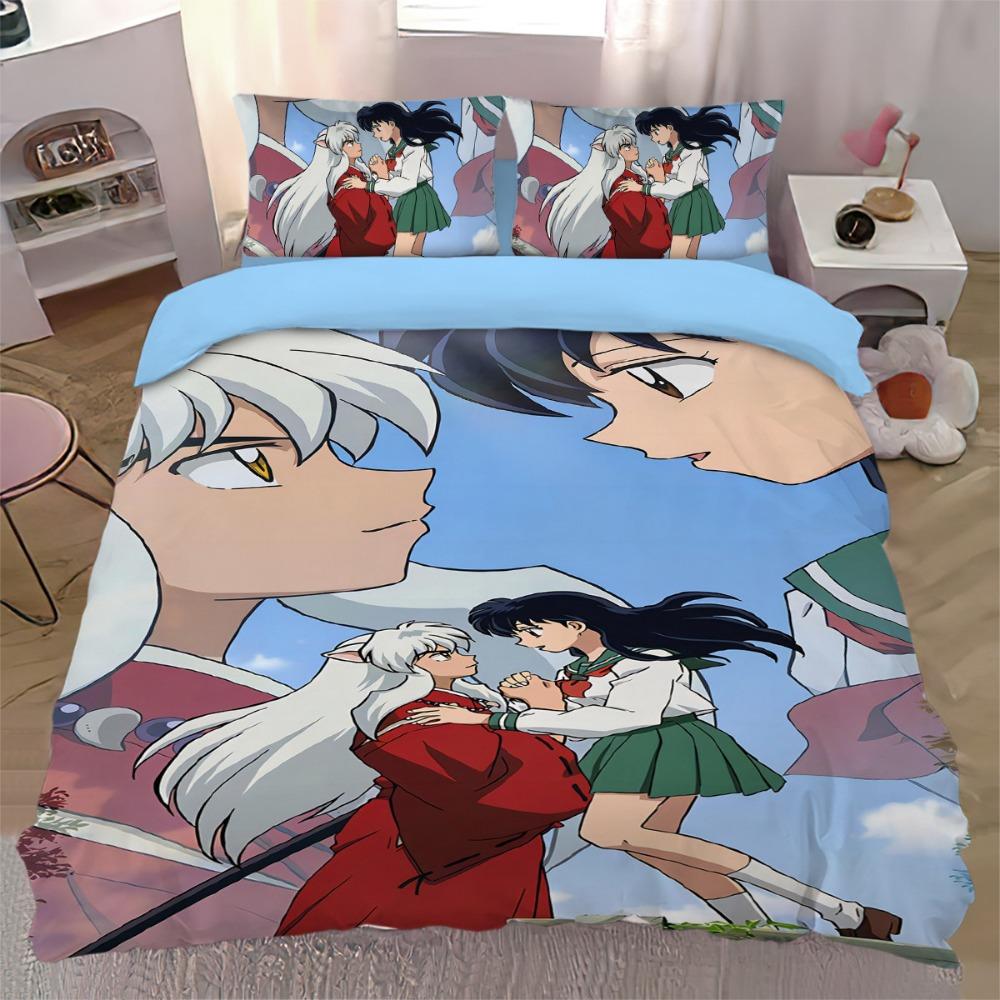 The anime Duvet Cover pillowcase Bedding Children Gift adult Single Double bed Large SizeZip Duvet Cover Inuyasha