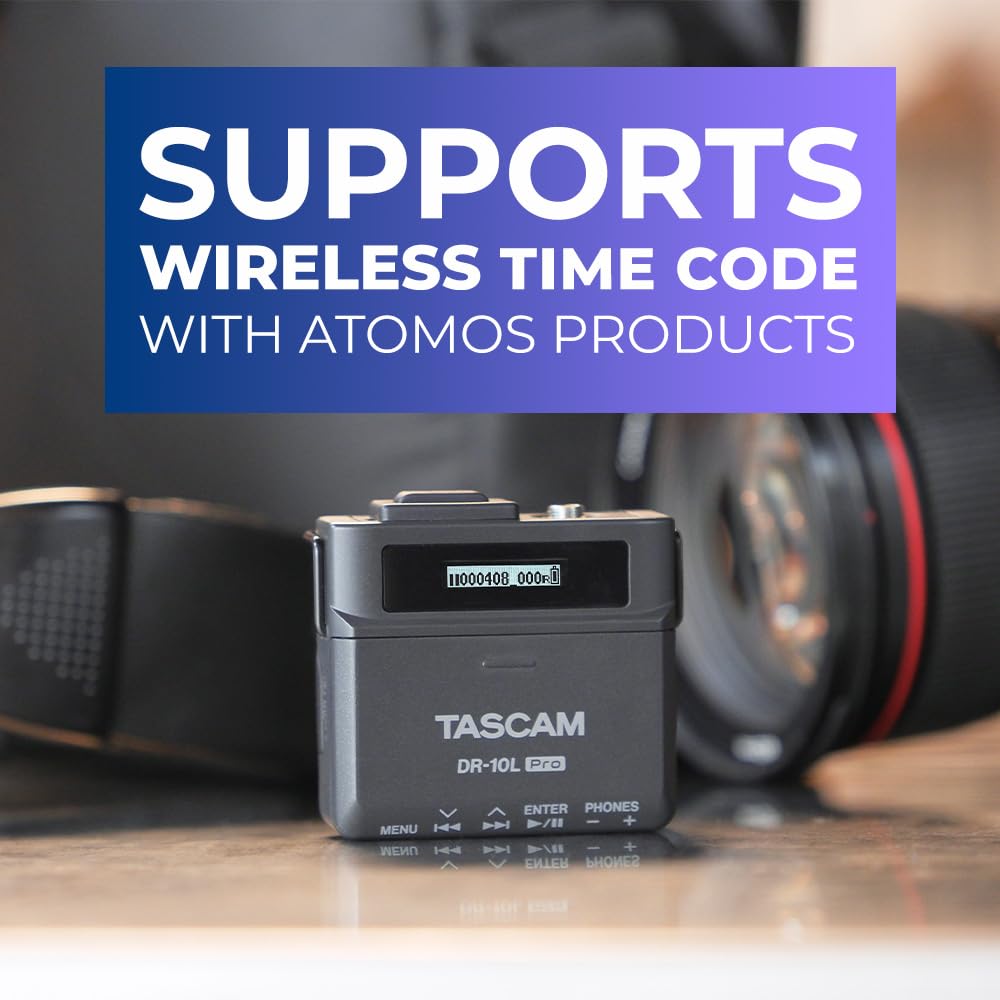 TASCAM Pro Float 48kHz Lavalier Microphone Recorder with LTC Jam Sync and Dual AD Converters Ideal for YouTube Audio Video and DR-10L 32-bit (Black) -