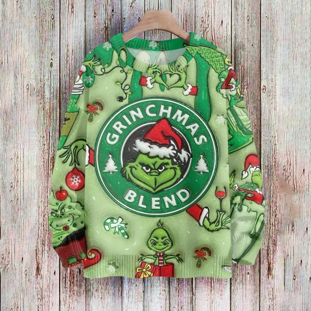 Christmas Fashion Men Women's T-shirt Green Monster Print O-Neck Pullover Top Casual Outdoor Sweatshirt Kids Tees Top Clothing