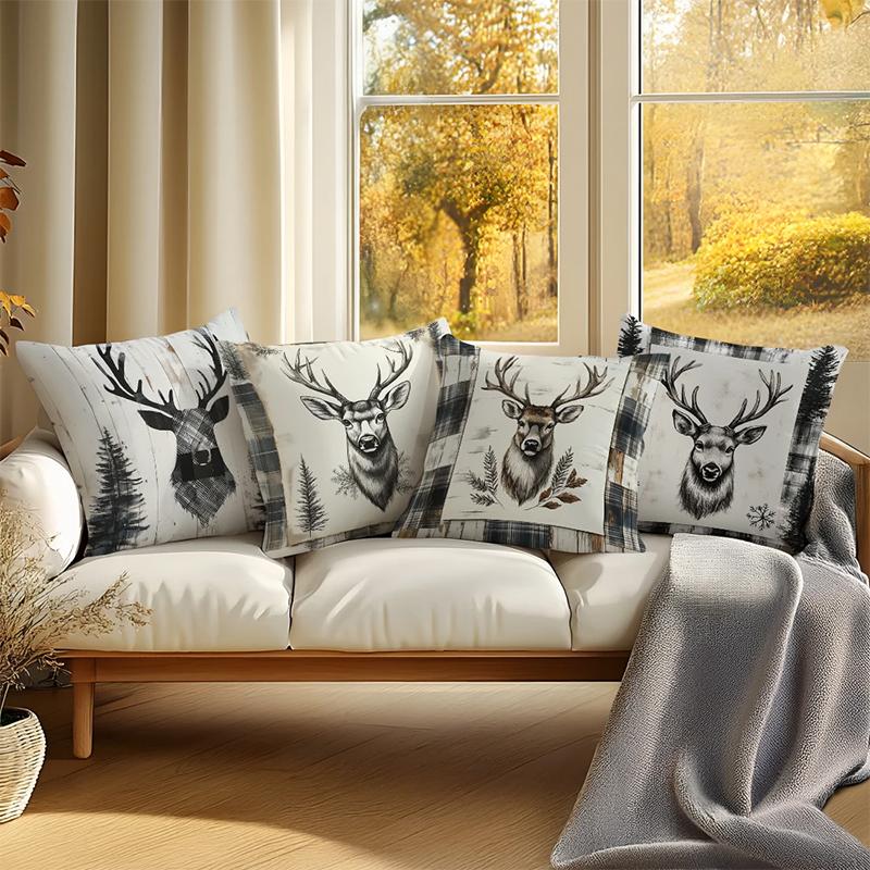 Home Decor Deer Heads & Forest Pattern Pillow Covers Pattern Cushion Cover Suitable For Sofa Bedroom Car Pillow Cover