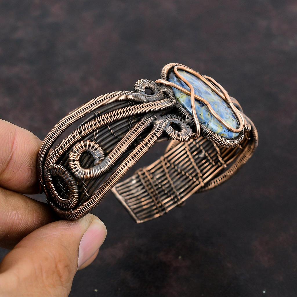 Pietersite Bangle Copper Wire Wrapped Bracelet Adjustable Cuff Bracelet Gemstone Bangle Handmade Cuff Pietersite Copper Jewelry Gift For Him