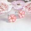 Pair of Women's 3D Cherry Blossom Stud Earrings - Elegant & Cute Rose Golden Floral Design with Pink Petals, Lightweight Comfort for Daily Wear