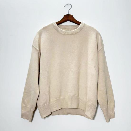 Женский свитер с круглым вырезом, длинным рукавом, однотонный, свободный крой, трикотажные топы с ребристой отделкой, повседневные пуловеры