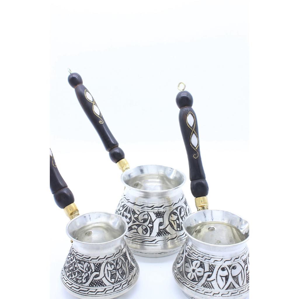 Газиантеп, набор из 3 медных кофейников с ручной вышивкой, цвет античного серебра