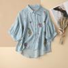 Summer Seven Point Cotton Linen Embroidered Shirt for Women Literary Loose Temperament Lapel Casual Top for Women Tops