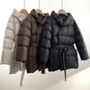 Winter Hooded Women's Down Jackets Warm Casual Coat Puffer Jacket Belt Elegant Parka Overcoat