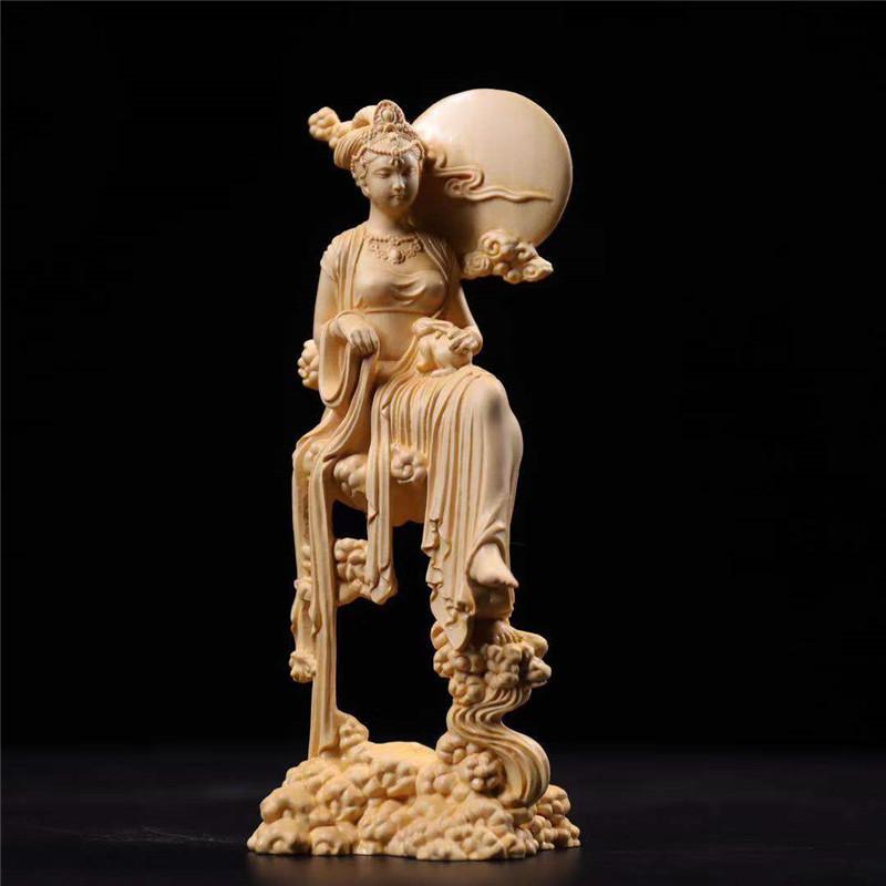 Natural Solid Wood Chang'e Fairy Characters Statue, Hand-carved Mythology, Jade Rabbit, Lmmortal, HomeRoomOffice Decoration, A