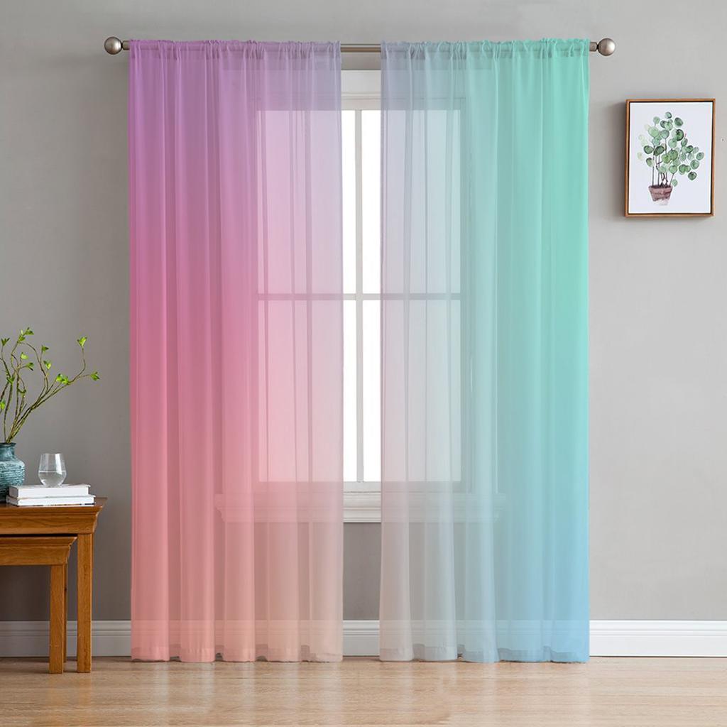 Candy Rainbow Stripes Sheer Voile Curtains for Living Room Printed Tulle Window Curtain Luxury Home Balcony Decor Drapes